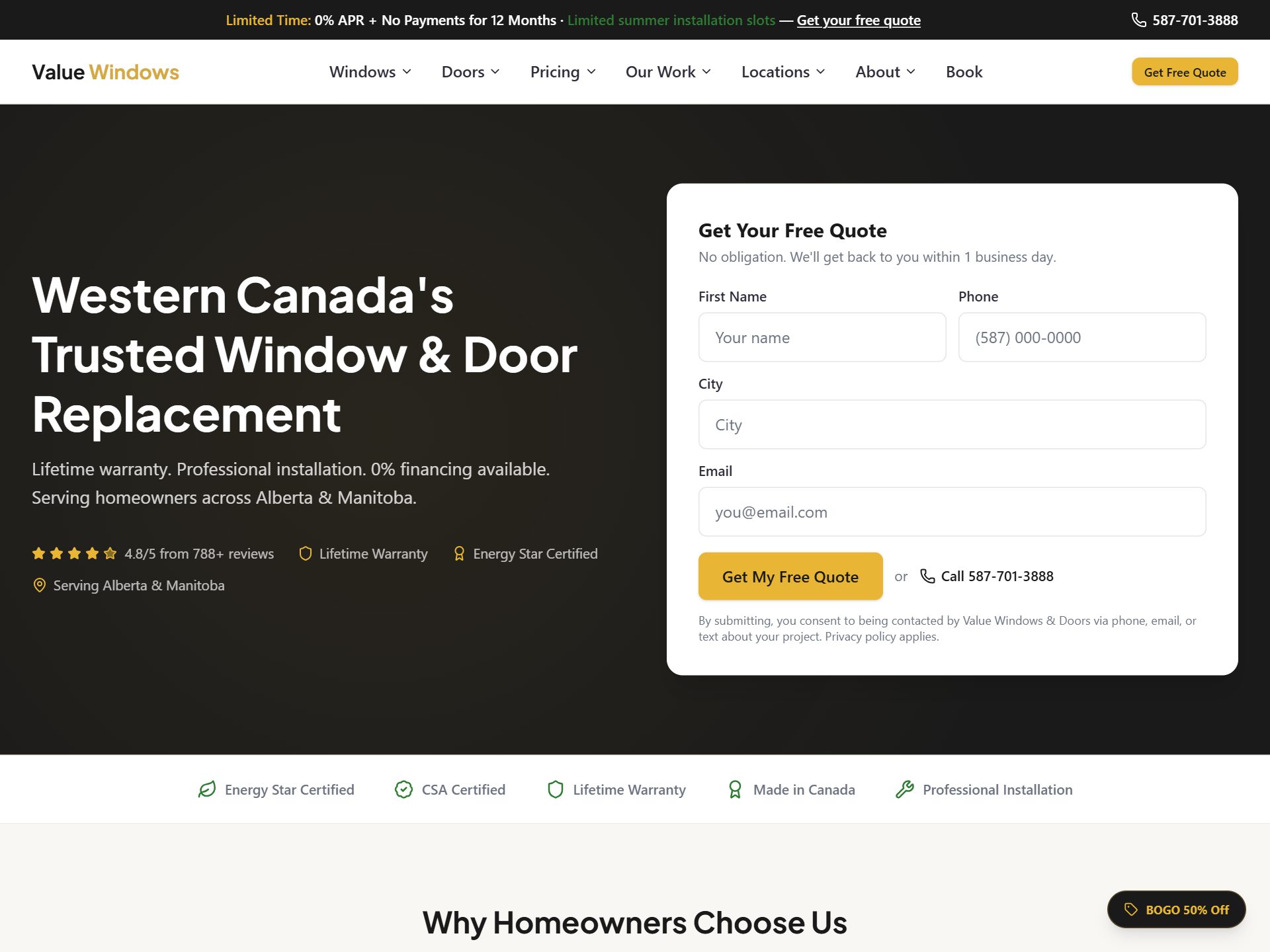 Value Windows and Doors homepage